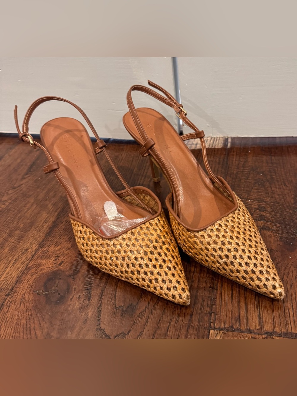 Billini Tan Woven Pointed-Toe Slingback Heels